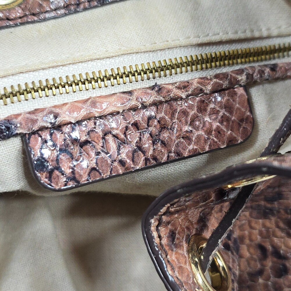 ANN TAYLOR Brown Snakeskin Leather Drawstring Shoulder/Crossbody Bucket Bag - Picture 16 of 16